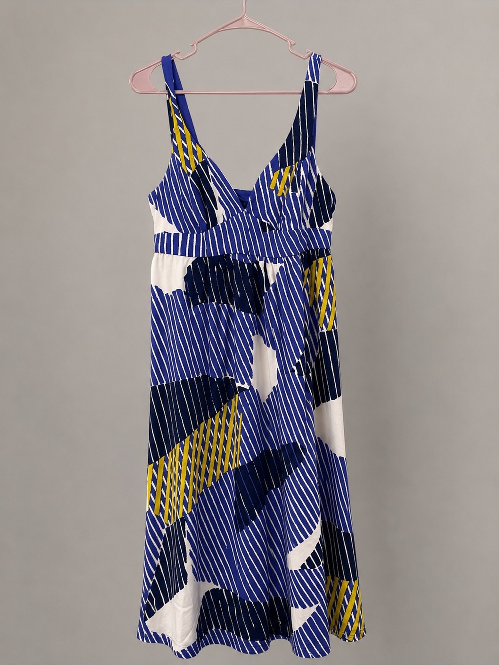 Banana Republic Blue White Yellow Striped V-Neck Sundress